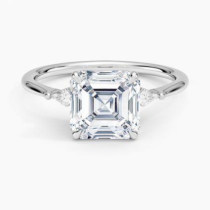 Petite Cometa Three Stone Diamond Ring - Asscher Cut Center Stone
