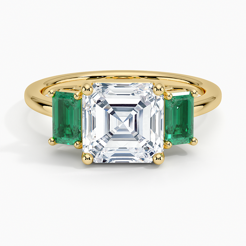 Luxe Rhiannon Three Stone Lab Emerald Ring - Asscher Cut Center Stone