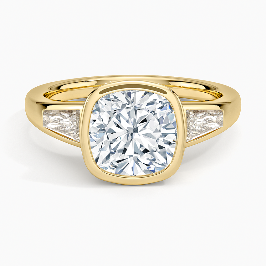 Hayes Three Stone Baguette Diamond Ring (1/2 ct. tw.) - Cushion Cut Center Stone
