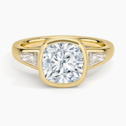 Hayes Three Stone Baguette Diamond Ring (1/2 ct. tw.) - Cushion Cut Center Stone