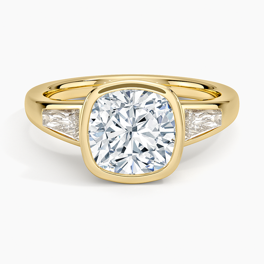 Hayes Three Stone Baguette Diamond Ring (1/2 ct. tw.) - Cushion Cut Center Stone