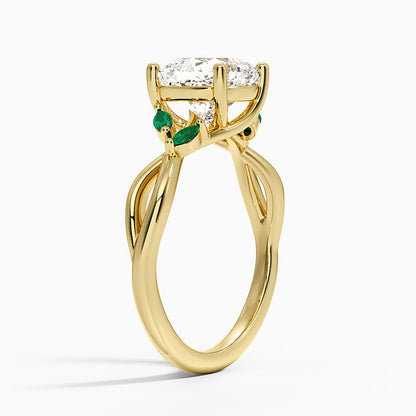 Willow Ring With Lab Emerald Accents - Cushion Cut Center Stone