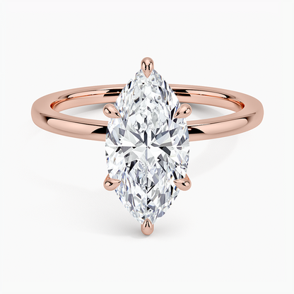 Secret Halo Six-Prong Diamond Ring - Marquise Center Stone