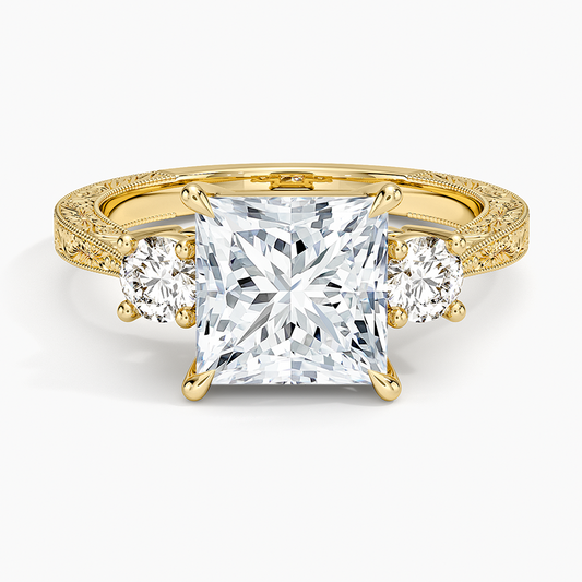 Elsie Three Stone Engraved Diamond Ring (1/3 ct. tw.) - Princess Cut Center Stone