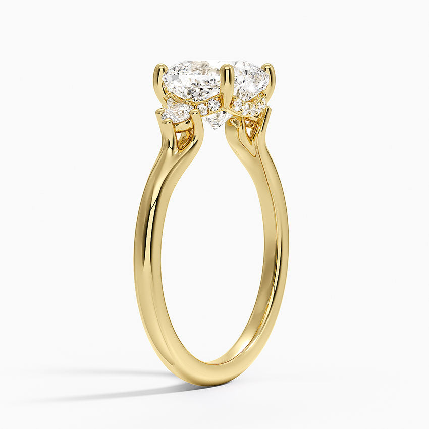 Floating Three Stone Diamond Ring - Cushion Cut Center Stone
