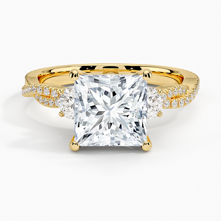 Luxe Three Stone Petite Twisted Vine Diamond Ring - Princess Cut Center Stone