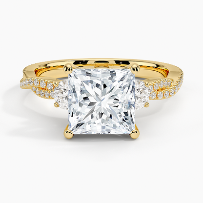 Luxe Three Stone Petite Twisted Vine Diamond Ring - Princess Cut Center Stone