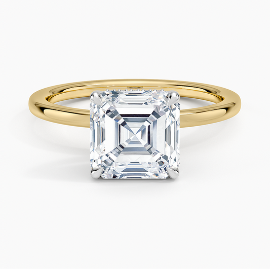 Platinum Adorned Mixed Metal Diamond Ring - Asscher Cut Center Stone