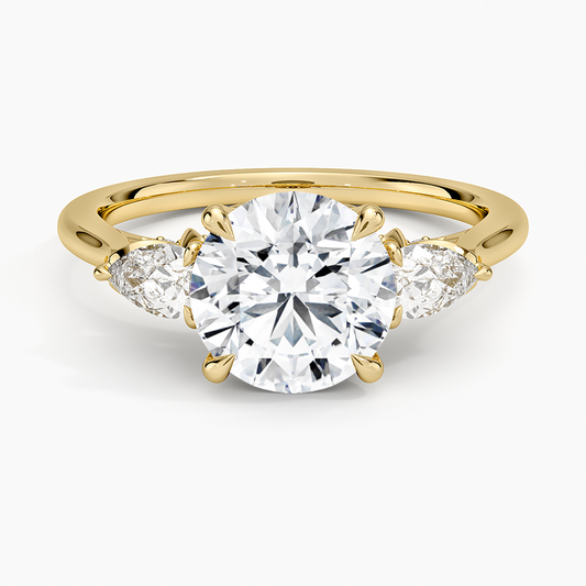 Petal Pear Three Stone Diamond Ring (1/2 ct. tw.) - Round Center Stone
