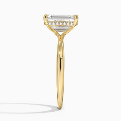 Freesia Hidden Halo Diamond Ring - Emerald Cut Center Stone