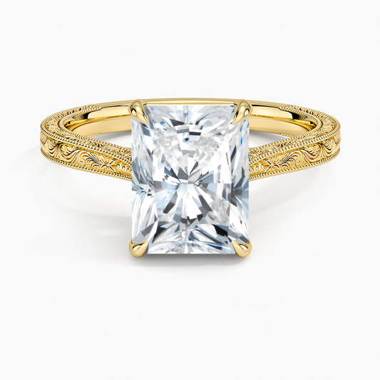 Elsie Engraved Ring - Radiant Cut Center Stone