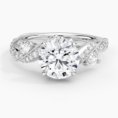 Grand Camellia Diamond Ring - Round Center Stone