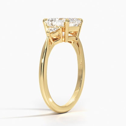 Trillion Cut Three Stone Diamond Ring - Asscher Cut Center Stone