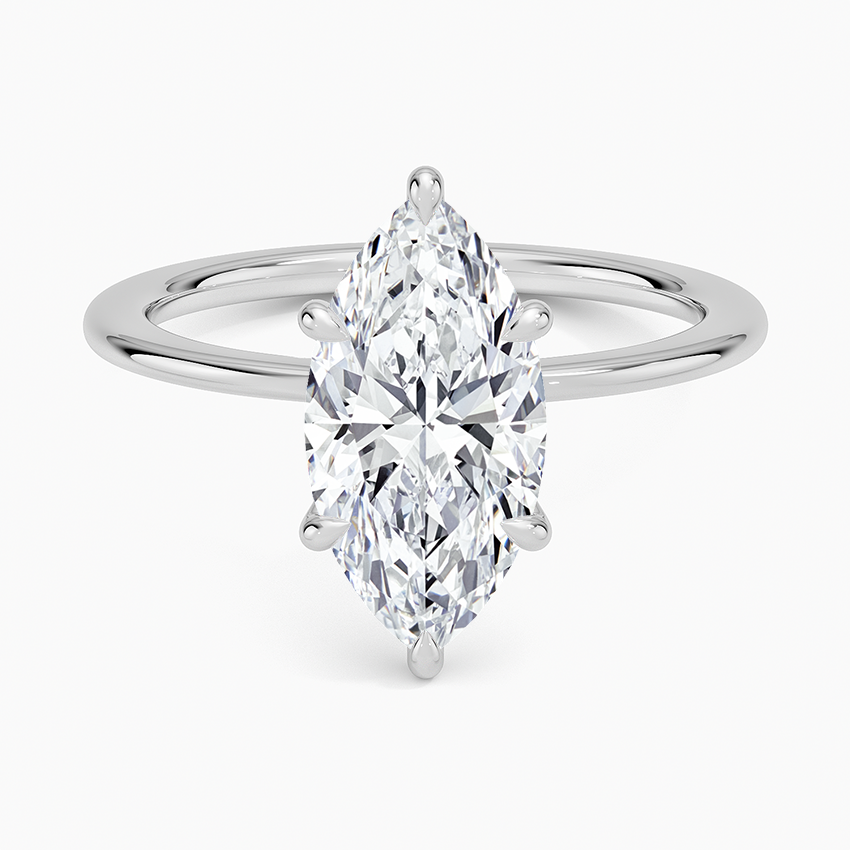 Petite Secret Halo Diamond Ring - Marquise Center Stone