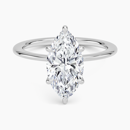 Petite Secret Halo Diamond Ring - Marquise Center Stone
