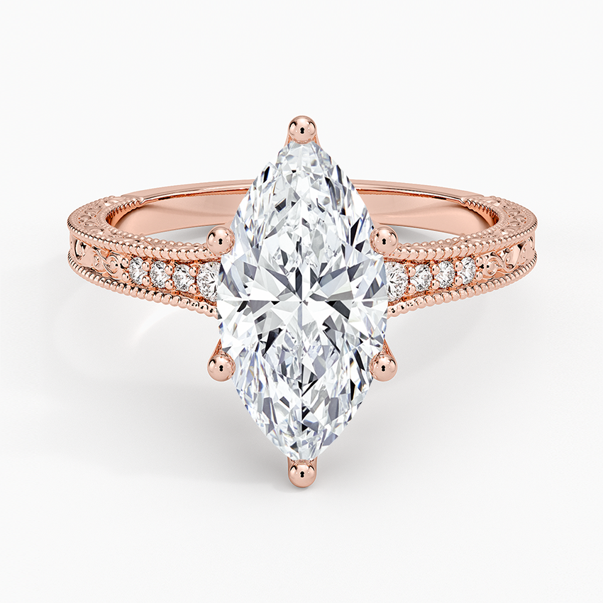 Hudson Engraved Diamond Ring - Marquise Center Stone