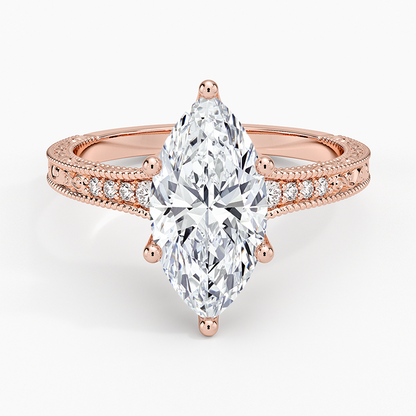 Hudson Engraved Diamond Ring - Marquise Center Stone