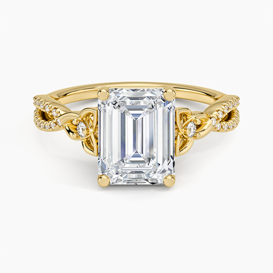 Luxe Celtic Love Knot Diamond Ring - Emerald Cut Center Stone