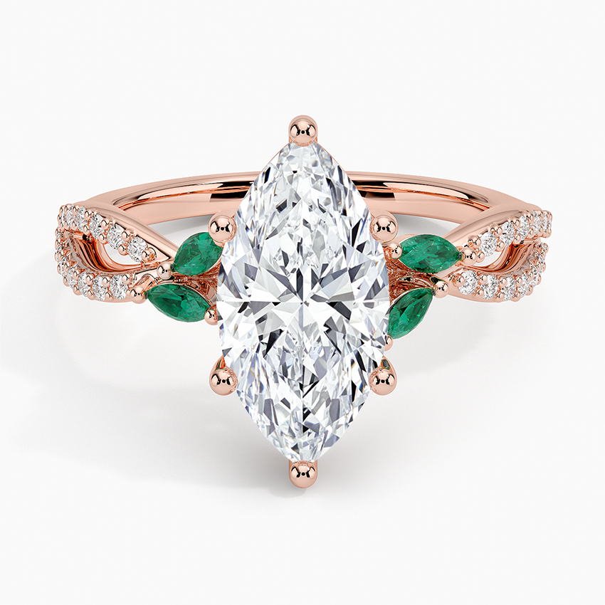 Luxe Willow Lab Emerald and Diamond Ring (1/8 ct. tw.) - Marquise Center Stone