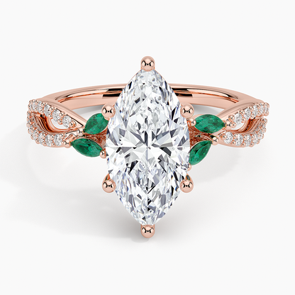 Luxe Willow Lab Emerald and Diamond Ring (1/8 ct. tw.) - Marquise Center Stone