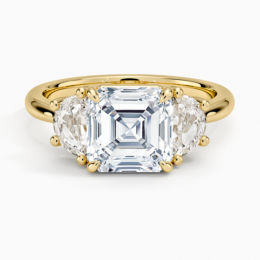 Half Moon Three Stone Diamond Ring (1/2 ct. tw.) - Asscher Cut Center Stone