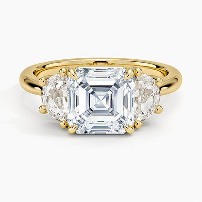 Half Moon Three Stone Diamond Ring (1/2 ct. tw.) - Asscher Cut Center Stone