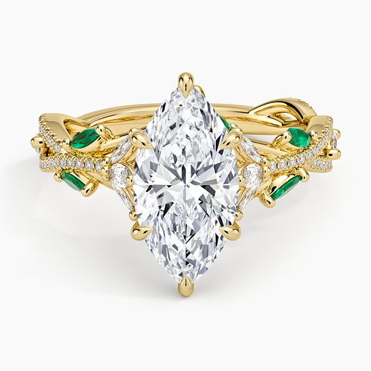Luxe Secret Garden Lab Emerald and Diamond Ring - Marquise Center Stone