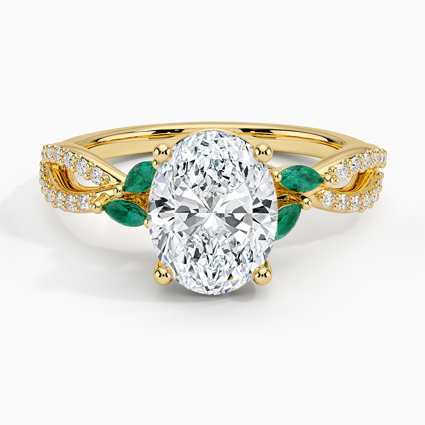 Luxe Willow Lab Emerald and Diamond Ring (1/8 ct. tw.) - Oval Center Stone