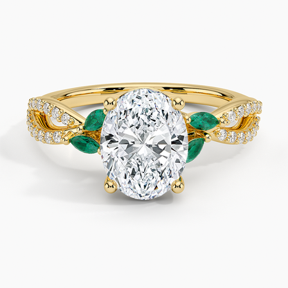 Luxe Willow Lab Emerald and Diamond Ring (1/8 ct. tw.) - Oval Center Stone