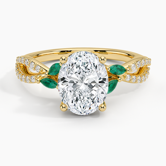 Luxe Willow Lab Emerald and Diamond Ring (1/8 ct. tw.) - Oval Center Stone