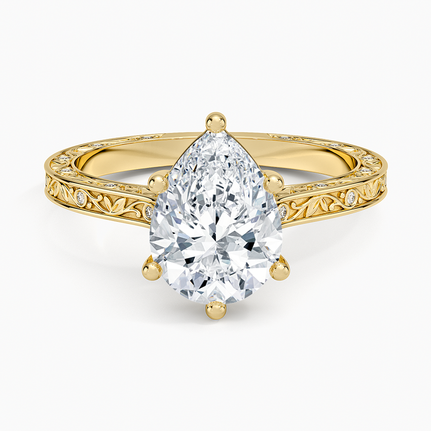 Grove Perfect Fit Engraved Diamond Ring (1/10 ct. tw.) - Pear Cut Center Stone
