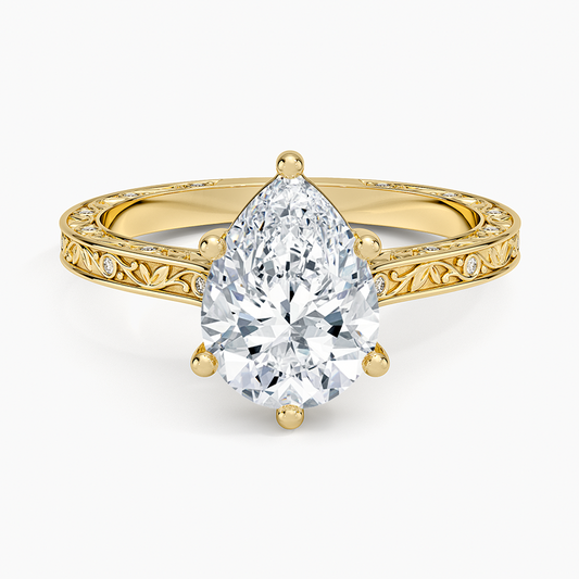 Grove Perfect Fit Engraved Diamond Ring (1/10 ct. tw.) - Pear Cut Center Stone