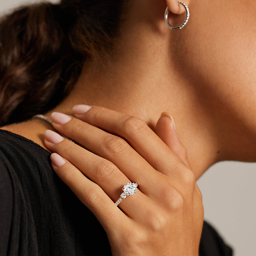 Amelie Three Stone Diamond Ring - Princess Cut Center Stone