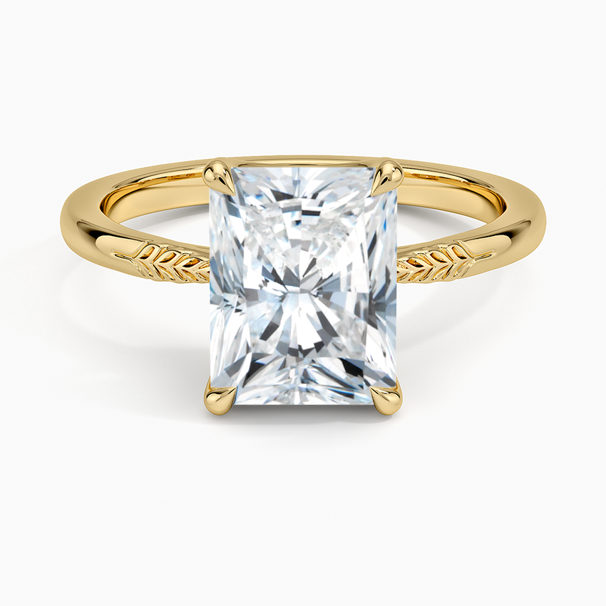 Laurel Engraved Ring - Radiant Cut Center Stone