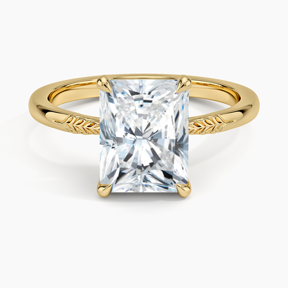 Laurel Engraved Ring - Radiant Cut Center Stone