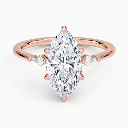 Petite Cometa Three Stone Diamond Ring - Marquise Center Stone
