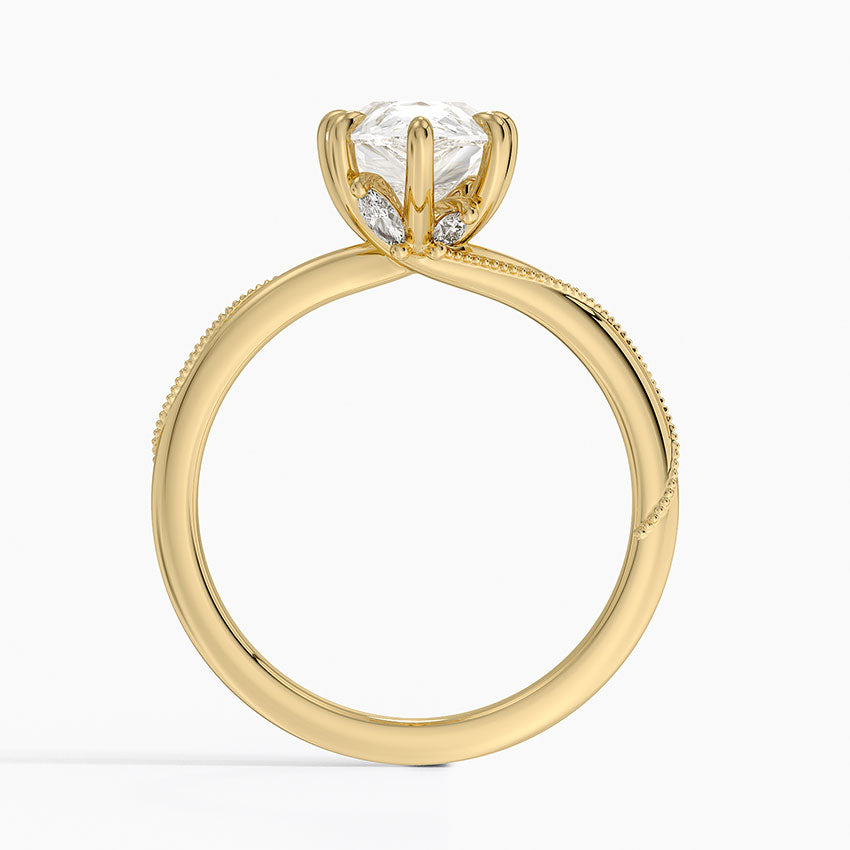 Adorned Camellia Milgrain Diamond Ring - Pear Cut Center Stone