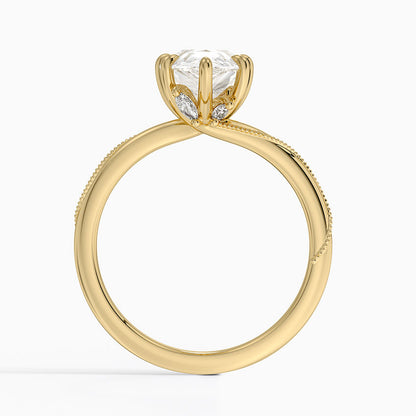Adorned Camellia Milgrain Diamond Ring - Pear Cut Center Stone
