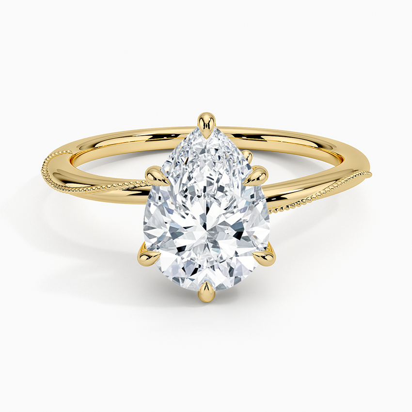 Adorned Camellia Milgrain Diamond Ring - Pear Cut Center Stone