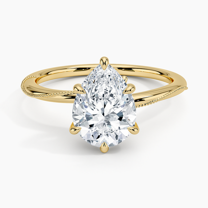 Adorned Camellia Milgrain Diamond Ring - Pear Cut Center Stone