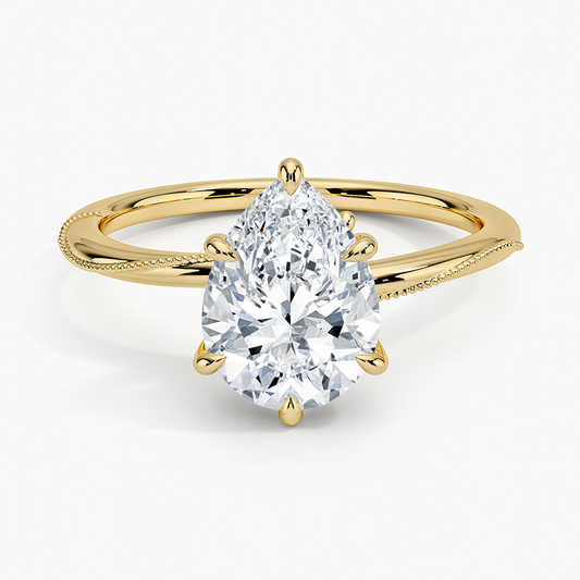 Adorned Camellia Milgrain Diamond Ring - Pear Cut Center Stone