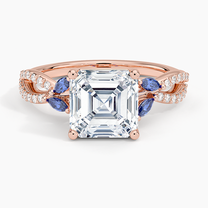 Luxe Willow Sapphire and Diamond Ring (1/8 ct. tw.) - Asscher Cut Center Stone