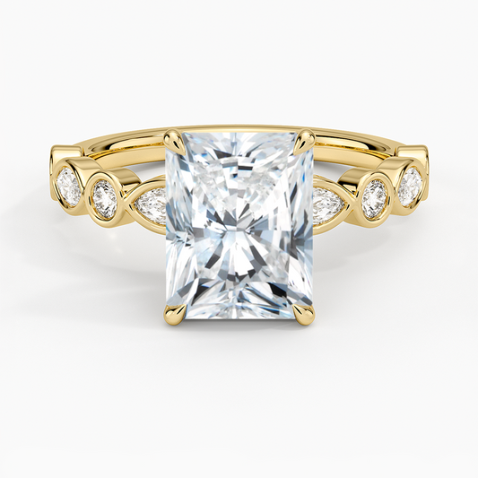 Versailles Bezel Diamond Ring - Radiant Cut Center Stone