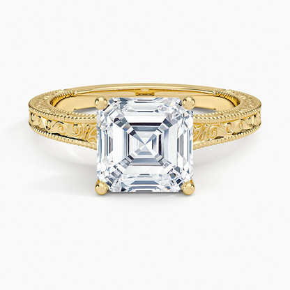 Hudson Engraved Ring - Asscher Cut Center Stone
