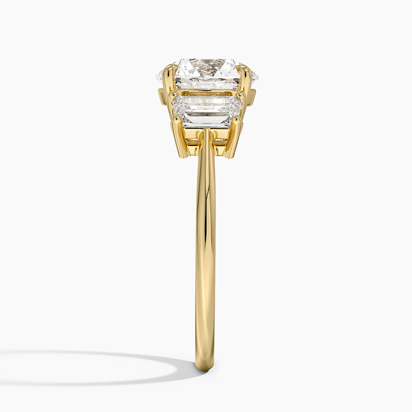 Luxe Embrace Three Stone Trapezoid Diamond Ring - Round Cut Center Stone