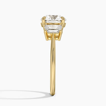 Luxe Embrace Three Stone Trapezoid Diamond Ring - Round Cut Center Stone