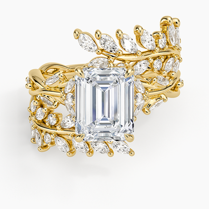 Secret Garden Wrap Diamond Ring - Emerald Cut Center Stone