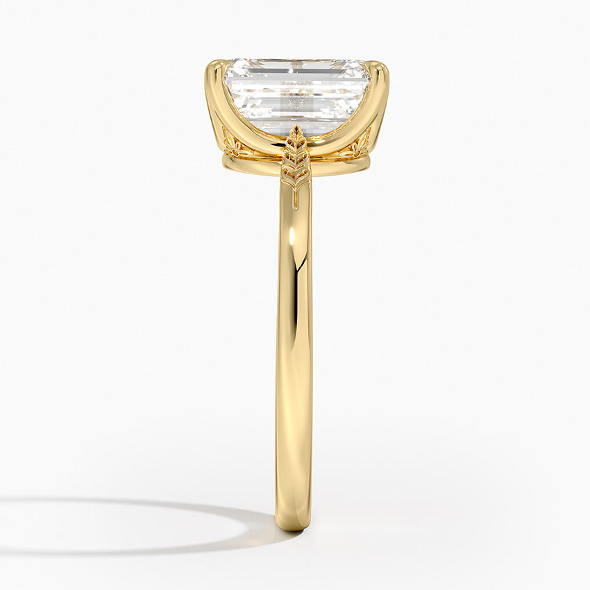 Laurel Engraved Ring - Emerald Cut Center Stone