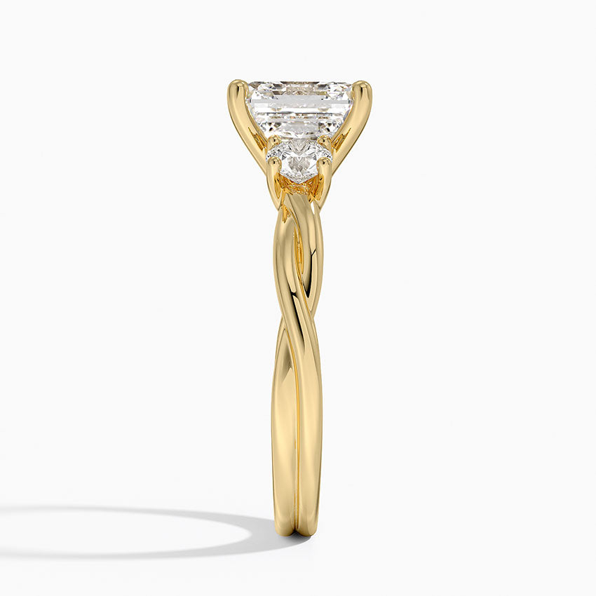 Twisted Vine Three Stone Diamond Ring - Asscher Cut Center Stone