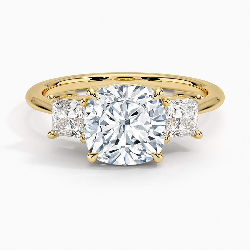 Princess Cut Three Stone Diamond Ring - Cushion Cut Center Stone